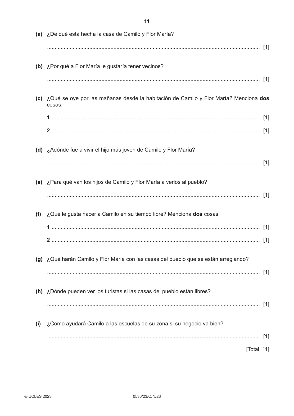 Cambridge IGCSE Spanish - Foreign Language 0530 2023 Oct/Nov Paper 2 · Variant 3 question paper, page 11 of 12