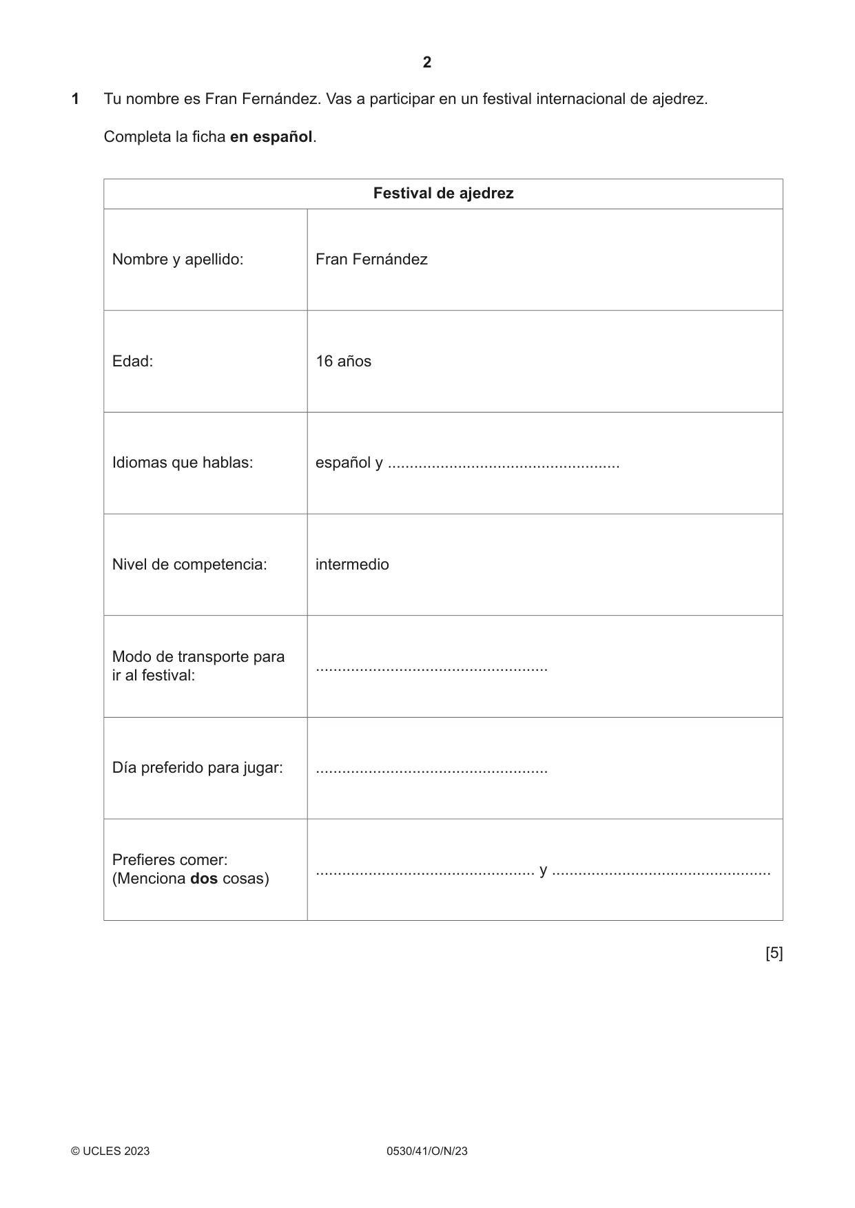Cambridge IGCSE Spanish - Foreign Language 0530 2023 Oct/Nov Paper 4 · Variant 1 question paper, page 2 of 8