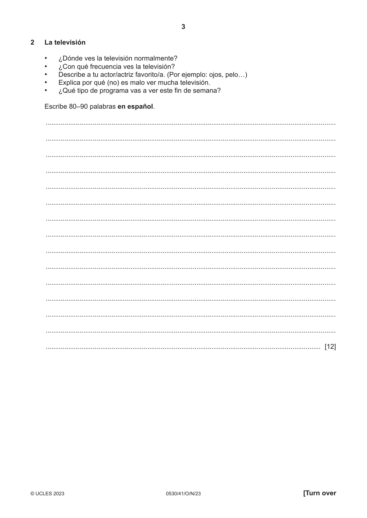 Cambridge IGCSE Spanish - Foreign Language 0530 2023 Oct/Nov Paper 4 · Variant 1 question paper, page 3 of 8
