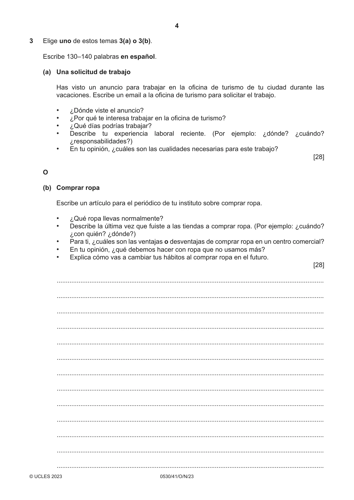 Cambridge IGCSE Spanish - Foreign Language 0530 2023 Oct/Nov Paper 4 · Variant 1 question paper, page 4 of 8