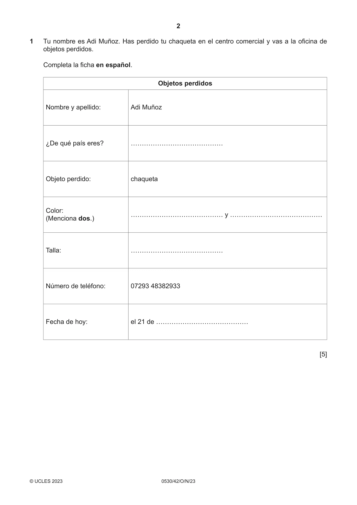 Cambridge IGCSE Spanish - Foreign Language 0530 2023 Oct/Nov Paper 4 · Variant 2 question paper, page 2 of 8
