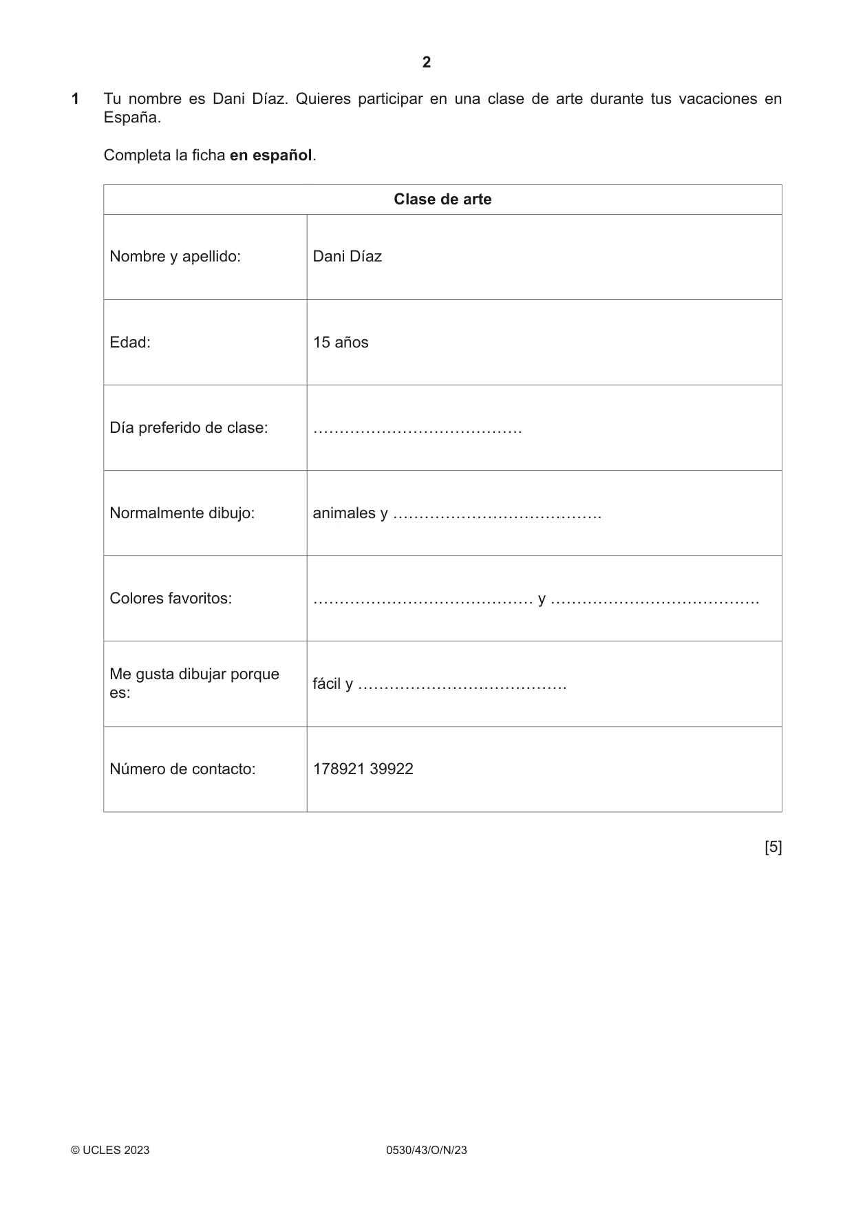 Cambridge IGCSE Spanish - Foreign Language 0530 2023 Oct/Nov Paper 4 · Variant 3 question paper, page 2 of 8