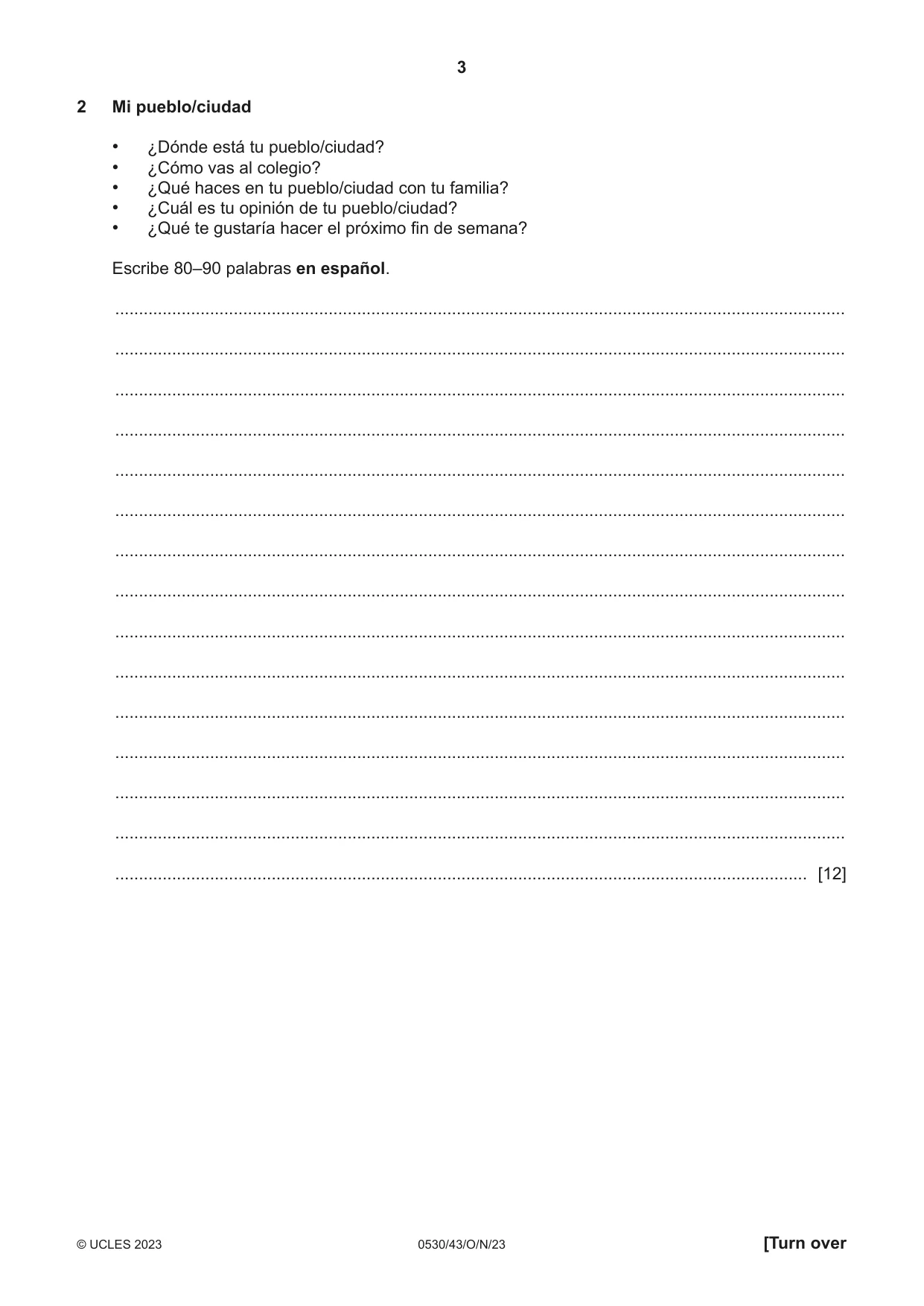 Cambridge IGCSE Spanish - Foreign Language 0530 2023 Oct/Nov Paper 4 · Variant 3 question paper, page 3 of 8
