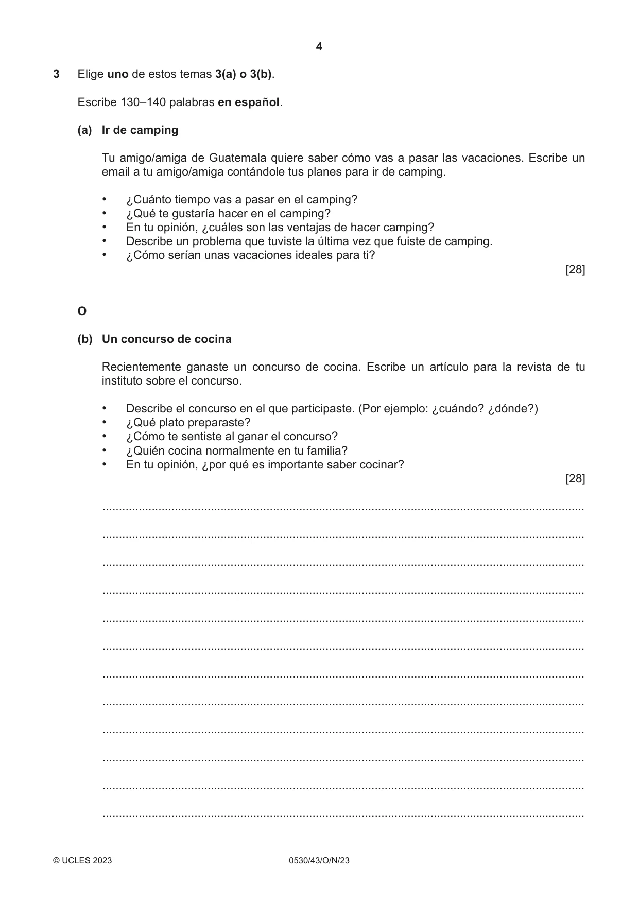 Cambridge IGCSE Spanish - Foreign Language 0530 2023 Oct/Nov Paper 4 · Variant 3 question paper, page 4 of 8
