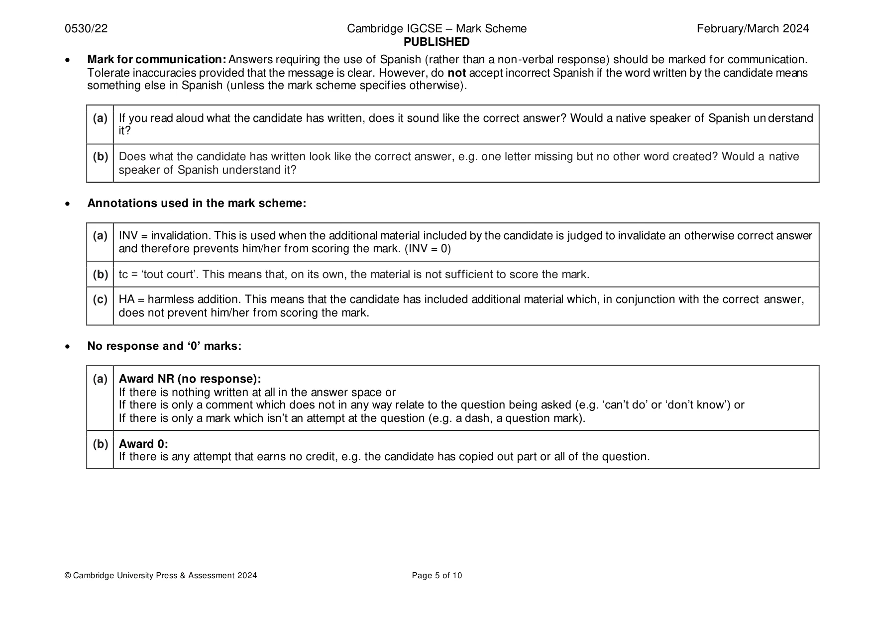 Mark scheme, page 5 of 10