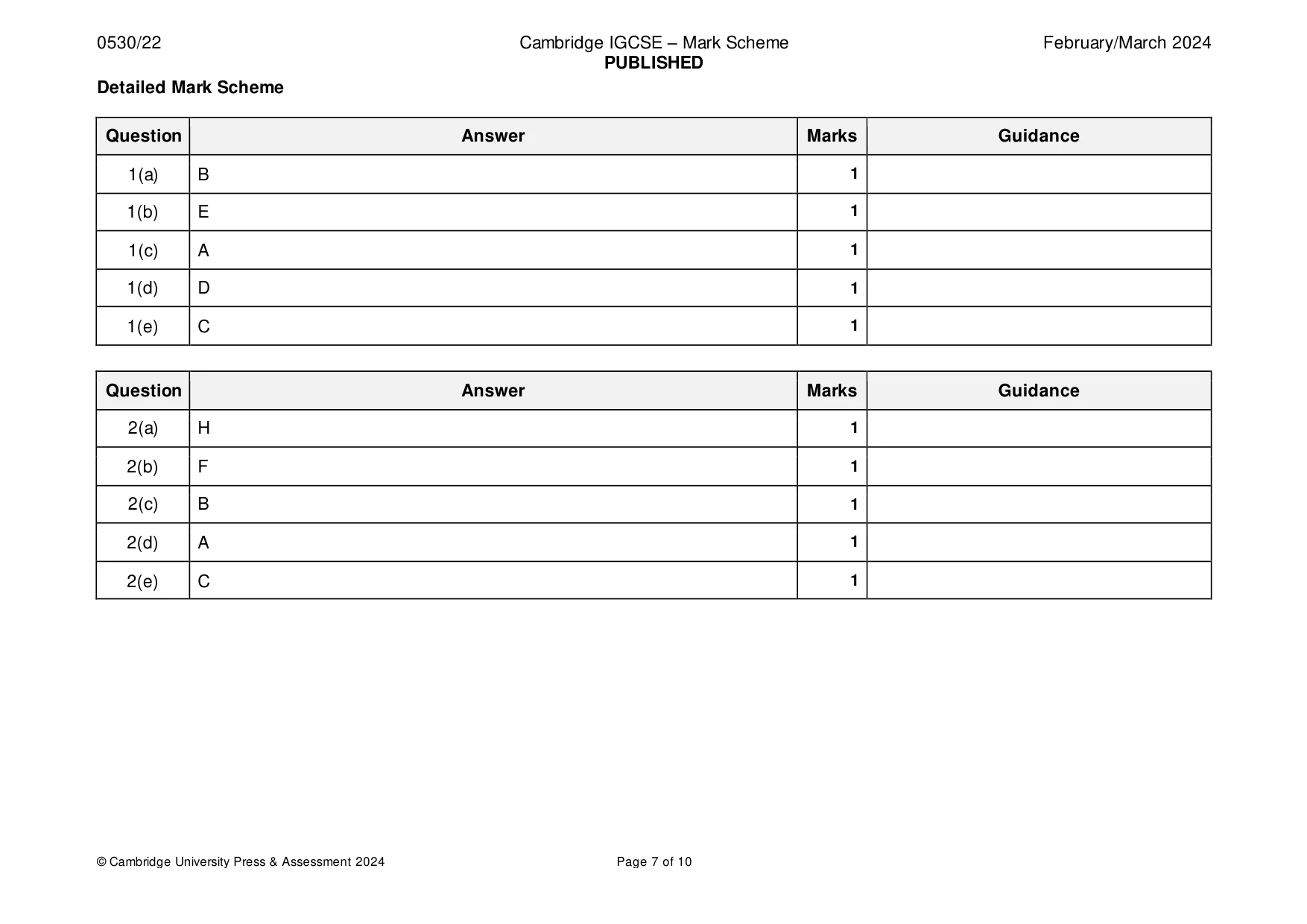 Mark scheme, page 7 of 10