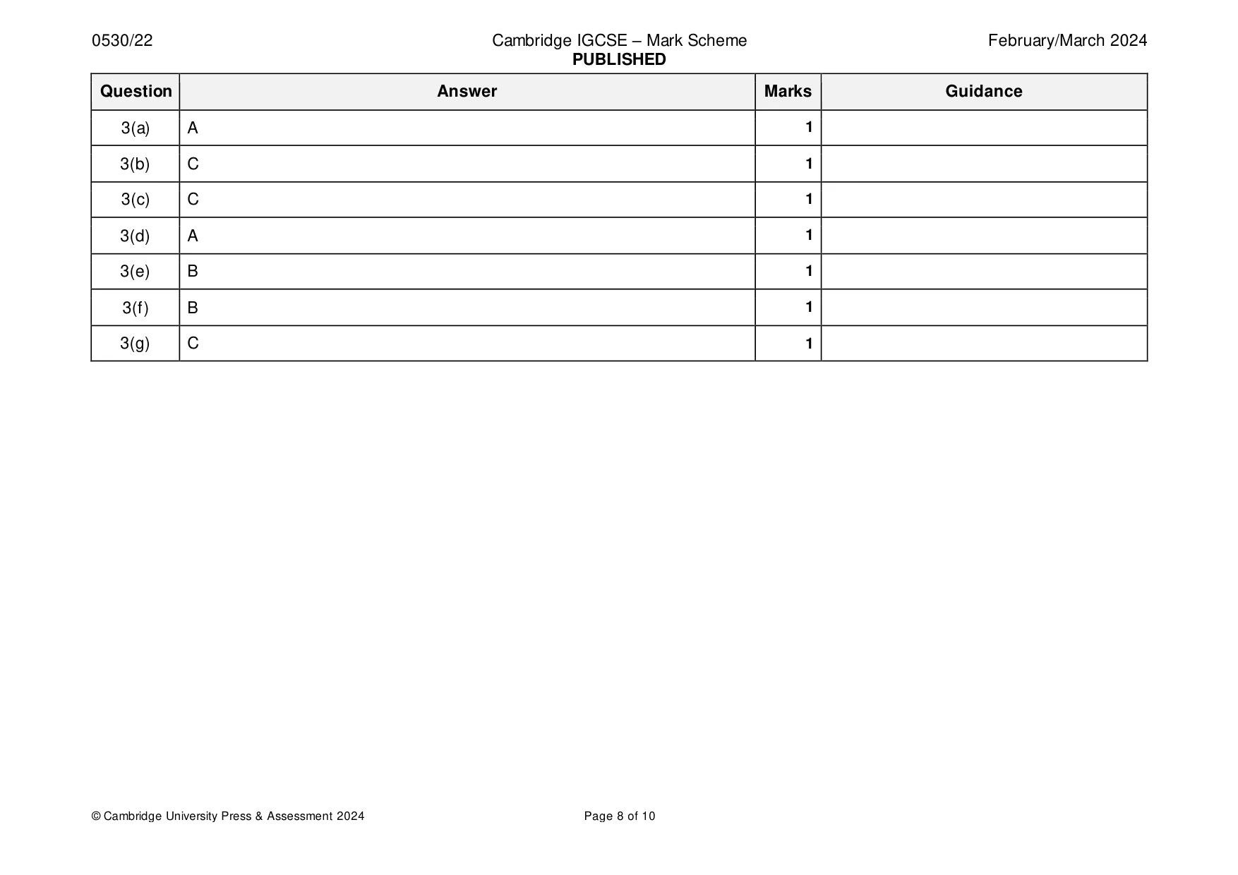Mark scheme, page 8 of 10