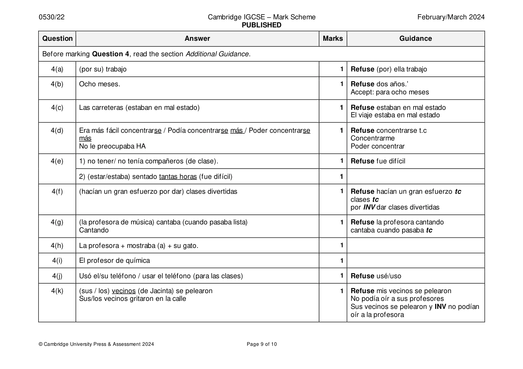 Mark scheme, page 9 of 10