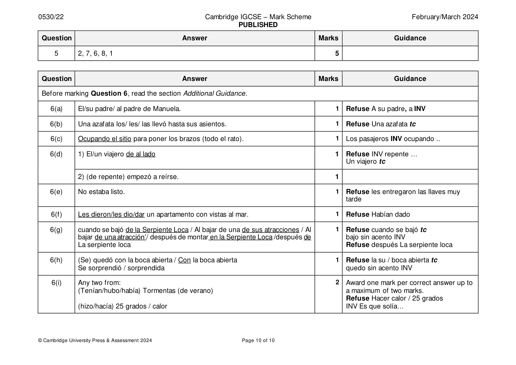 Mark scheme, page 10 of 10