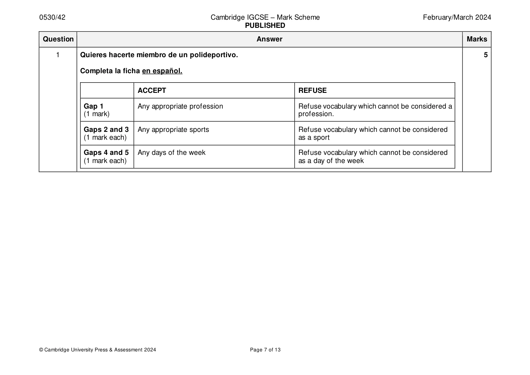 Mark scheme, page 7 of 13