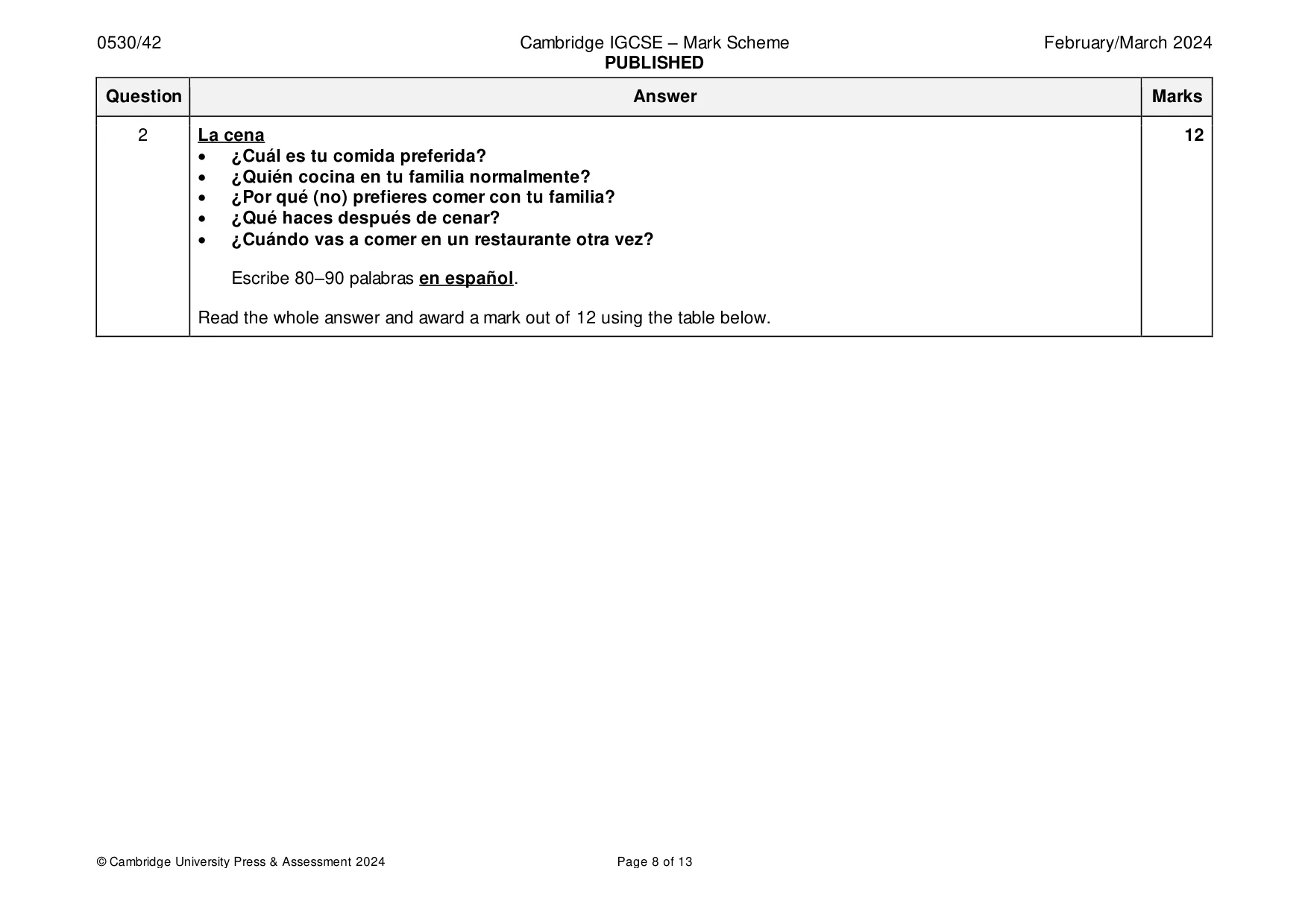 Mark scheme, page 8 of 13