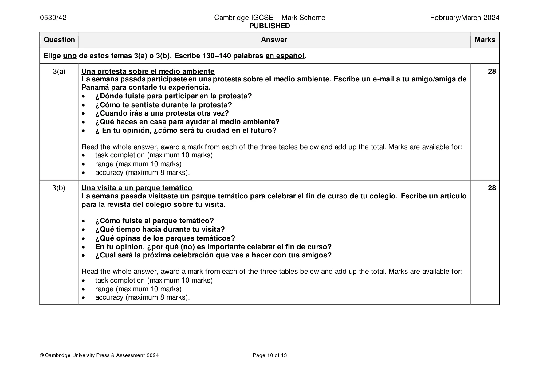 Mark scheme, page 10 of 13