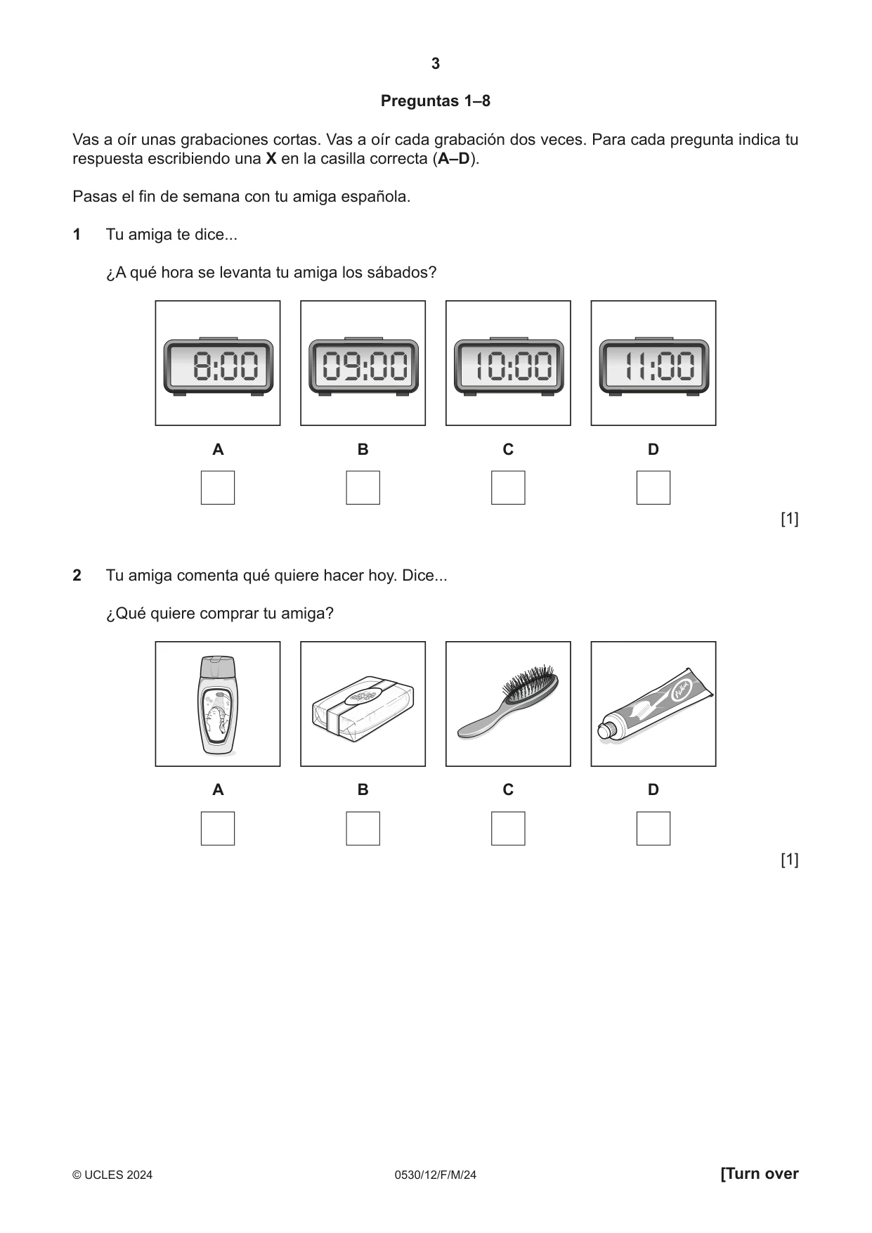Cambridge IGCSE Spanish - Foreign Language 0530 2024 Feb/March Paper 1 · Variant 2 question paper, page 3 of 16
