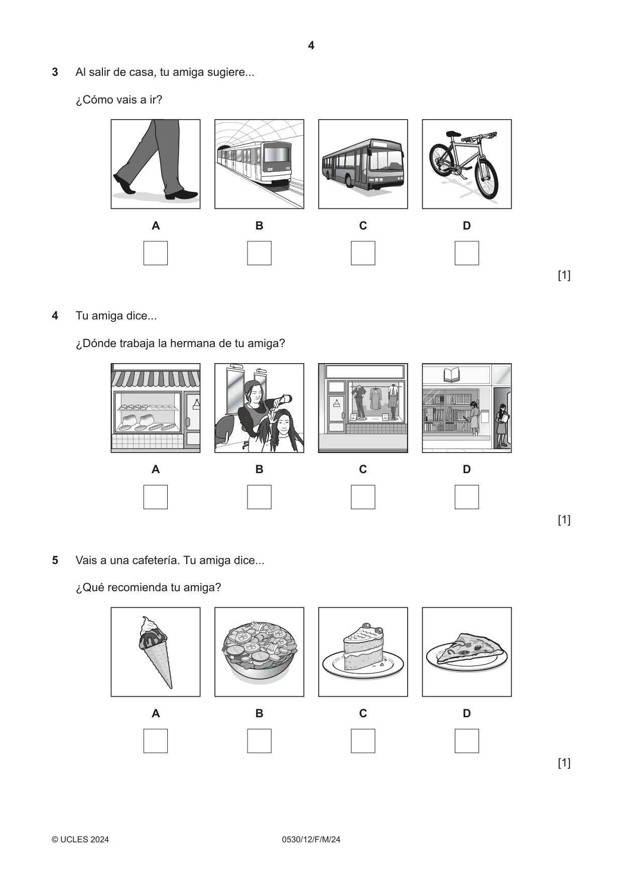 Cambridge IGCSE Spanish - Foreign Language 0530 2024 Feb/March Paper 1 · Variant 2 question paper, page 4 of 16