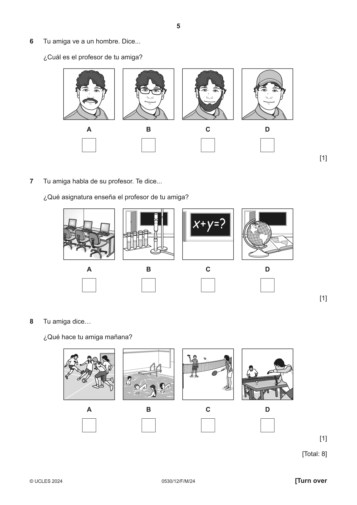 Cambridge IGCSE Spanish - Foreign Language 0530 2024 Feb/March Paper 1 · Variant 2 question paper, page 5 of 16