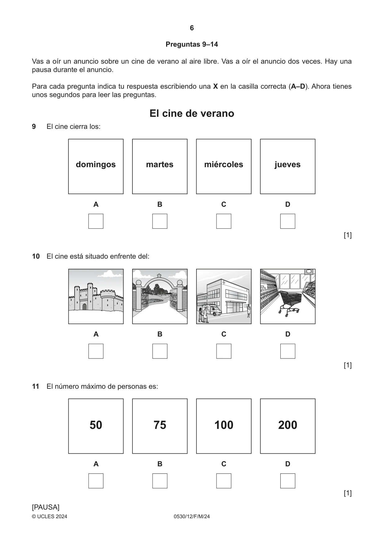 Cambridge IGCSE Spanish - Foreign Language 0530 2024 Feb/March Paper 1 · Variant 2 question paper, page 6 of 16