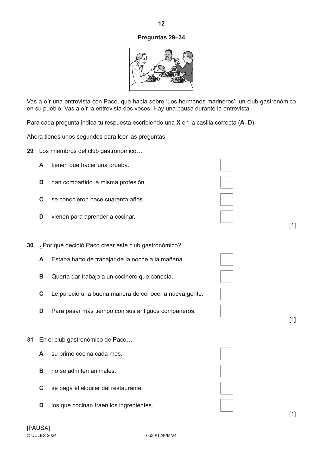 Cambridge IGCSE Spanish - Foreign Language 0530 2024 Feb/March Paper 1 · Variant 2 question paper, page 12 of 16