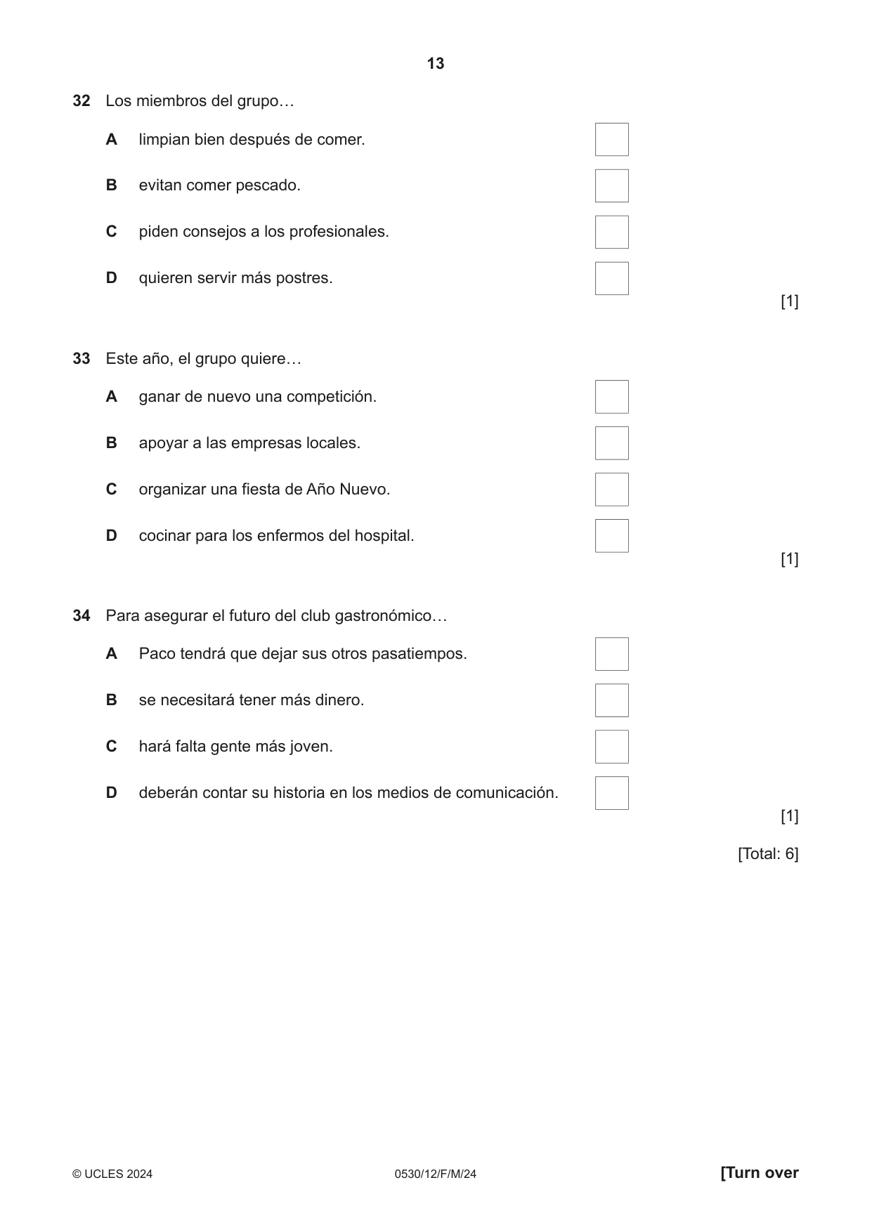 Cambridge IGCSE Spanish - Foreign Language 0530 2024 Feb/March Paper 1 · Variant 2 question paper, page 13 of 16