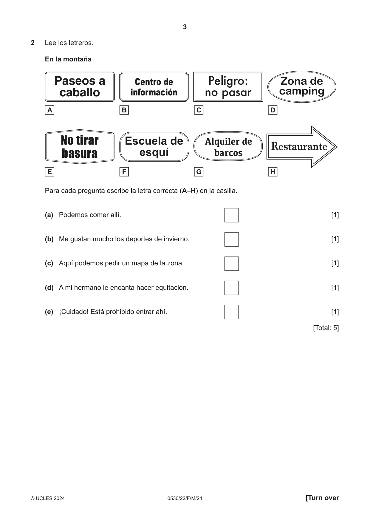 Cambridge IGCSE Spanish - Foreign Language 0530 2024 Feb/March Paper 2 · Variant 2 question paper, page 3 of 12