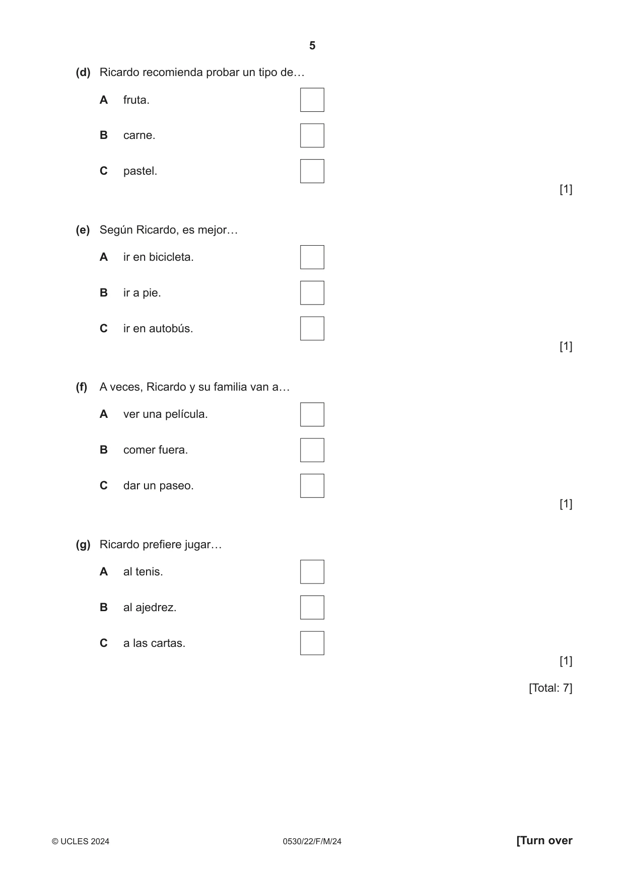 Cambridge IGCSE Spanish - Foreign Language 0530 2024 Feb/March Paper 2 · Variant 2 question paper, page 5 of 12