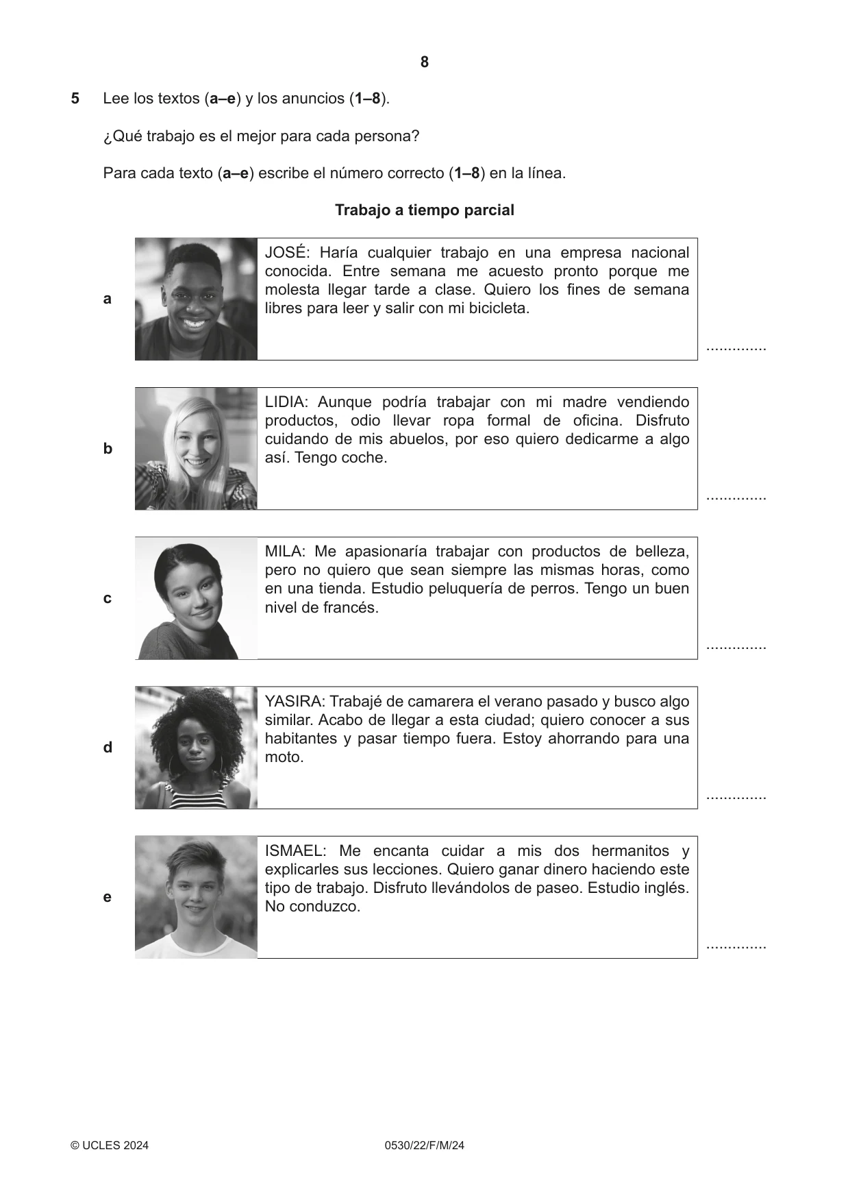 Cambridge IGCSE Spanish - Foreign Language 0530 2024 Feb/March Paper 2 · Variant 2 question paper, page 8 of 12