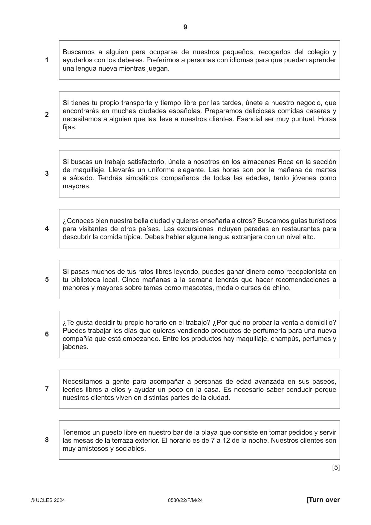 Cambridge IGCSE Spanish - Foreign Language 0530 2024 Feb/March Paper 2 · Variant 2 question paper, page 9 of 12