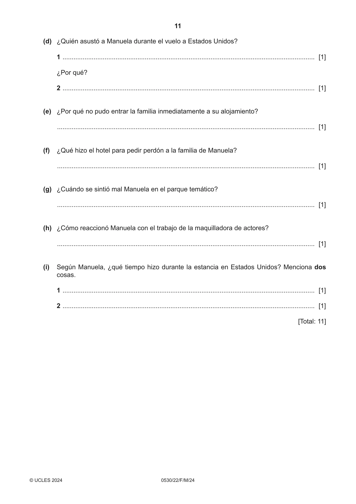 Cambridge IGCSE Spanish - Foreign Language 0530 2024 Feb/March Paper 2 · Variant 2 question paper, page 11 of 12