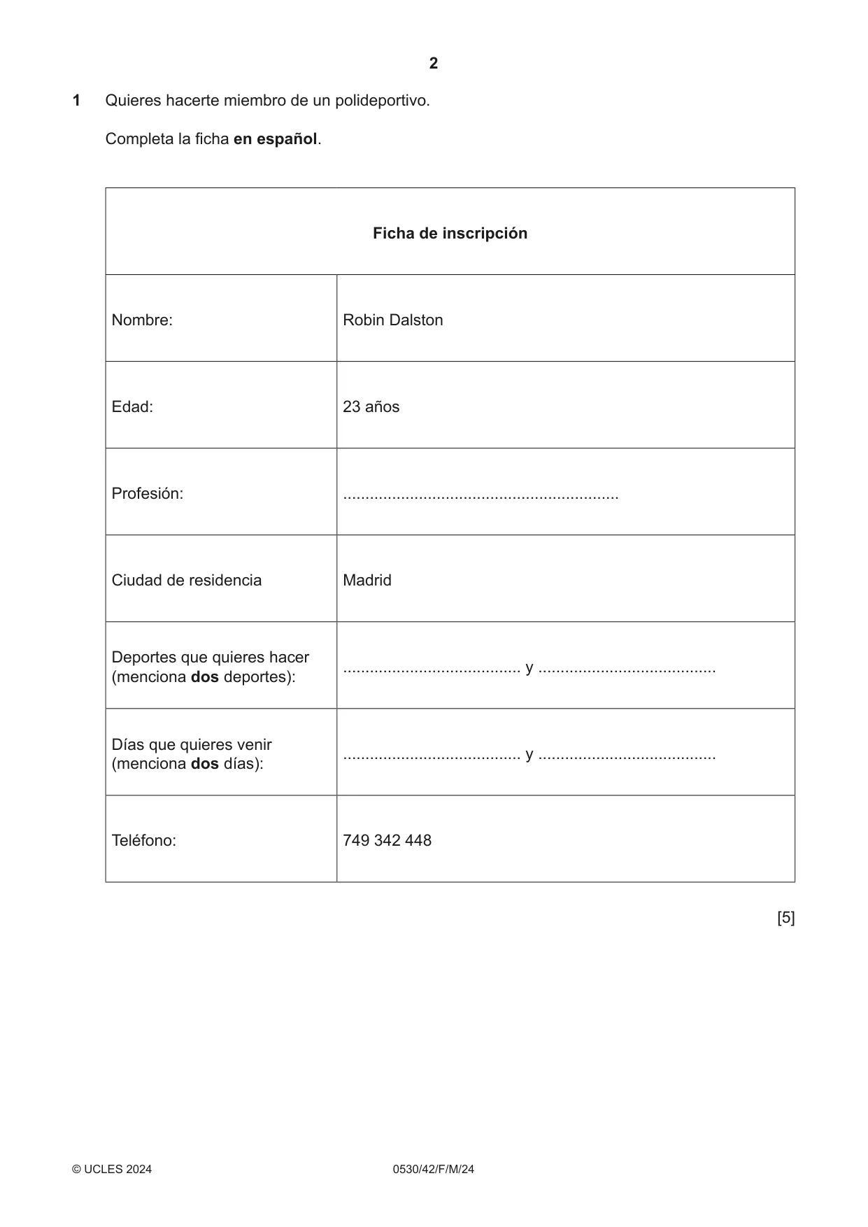 Cambridge IGCSE Spanish - Foreign Language 0530 2024 Feb/March Paper 4 · Variant 2 question paper, page 2 of 8