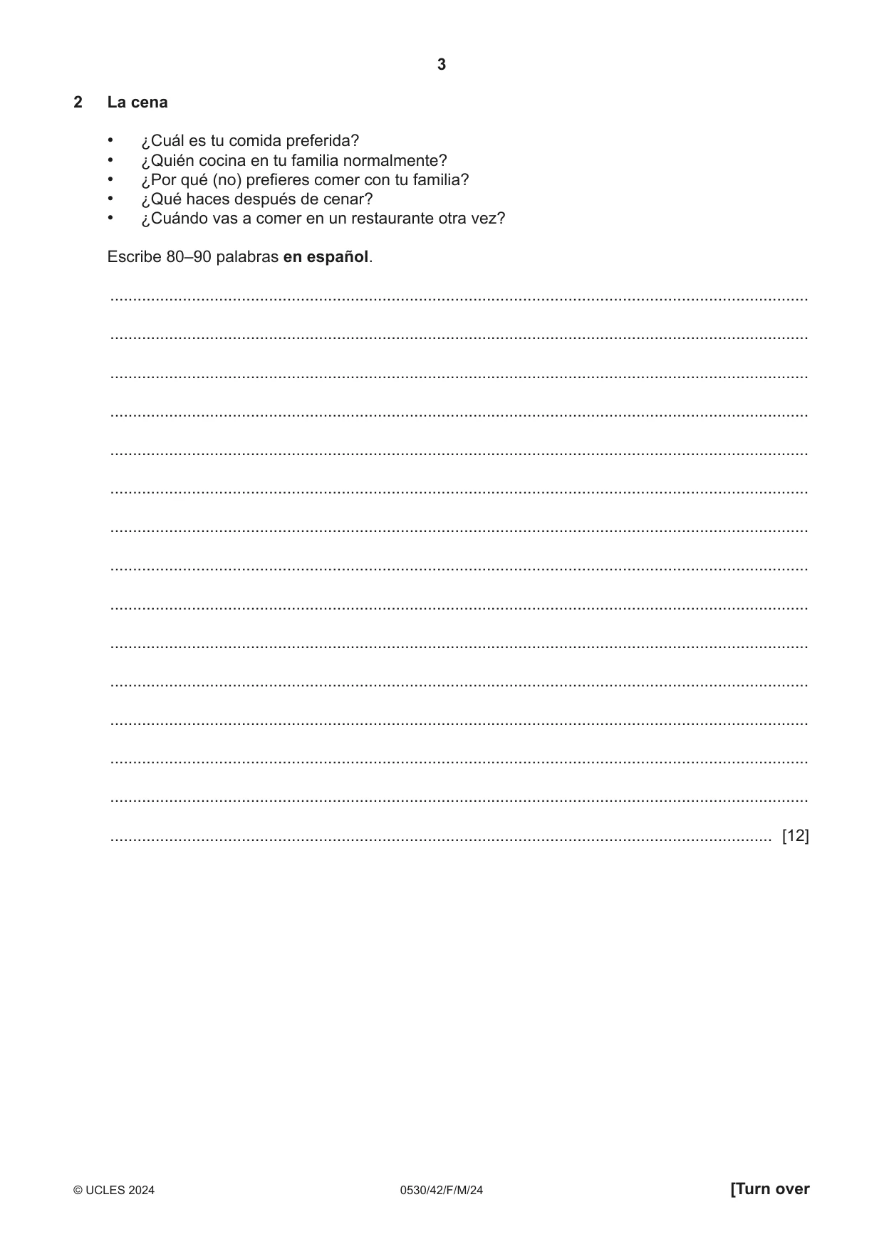 Cambridge IGCSE Spanish - Foreign Language 0530 2024 Feb/March Paper 4 · Variant 2 question paper, page 3 of 8