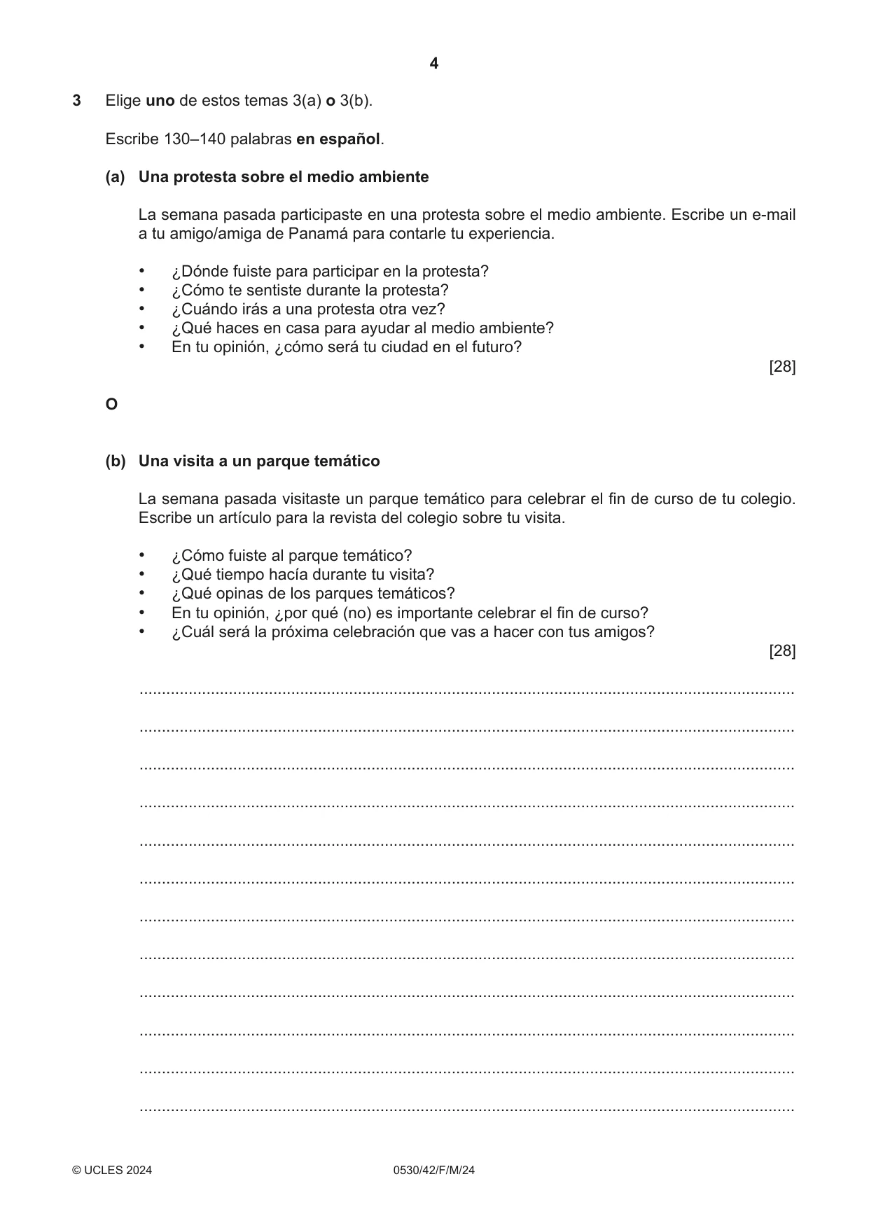 Cambridge IGCSE Spanish - Foreign Language 0530 2024 Feb/March Paper 4 · Variant 2 question paper, page 4 of 8