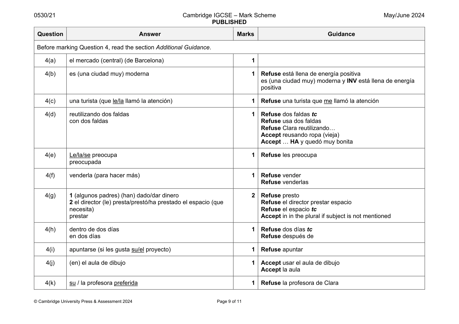 Mark scheme, page 9 of 11