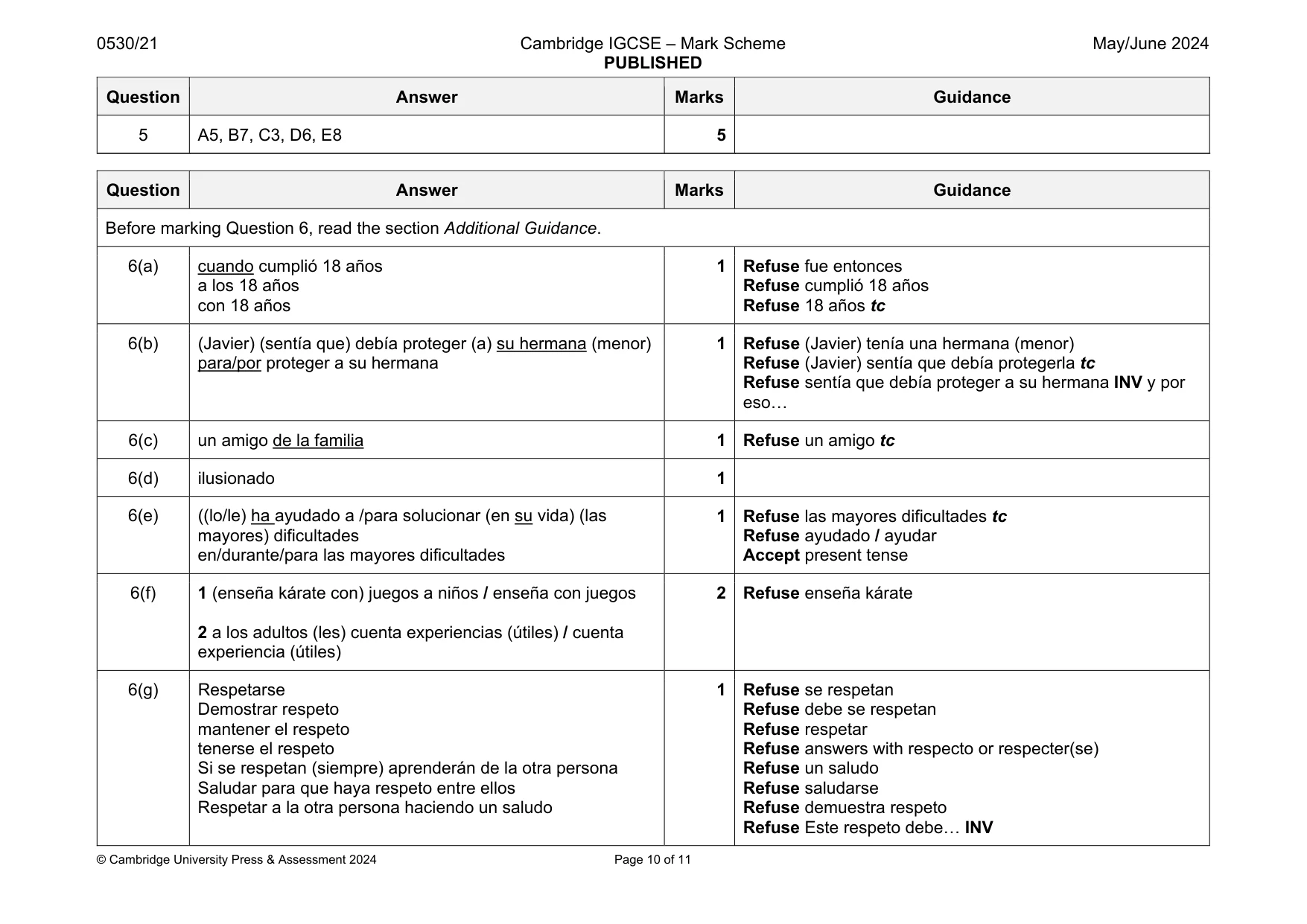 Mark scheme, page 10 of 11