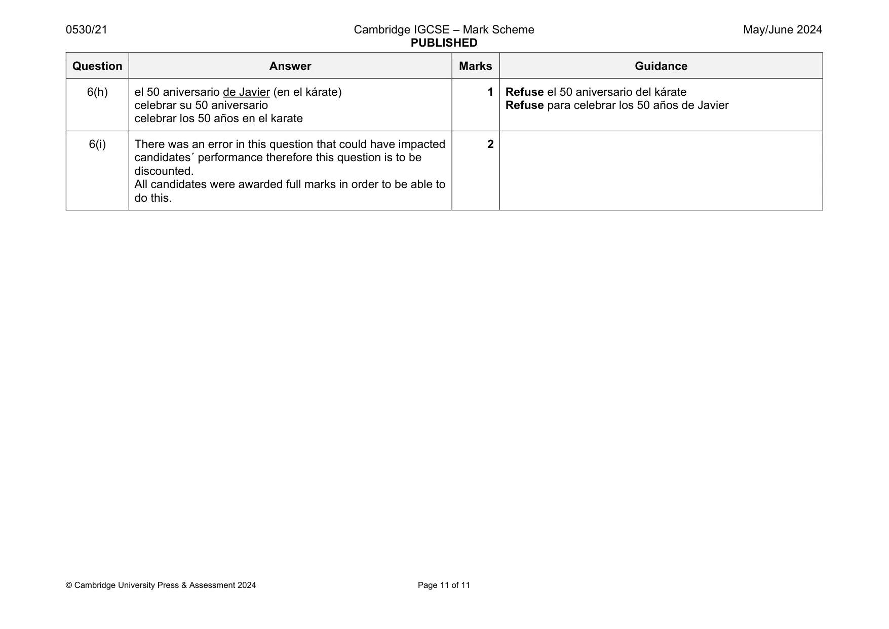 Mark scheme, page 11 of 11