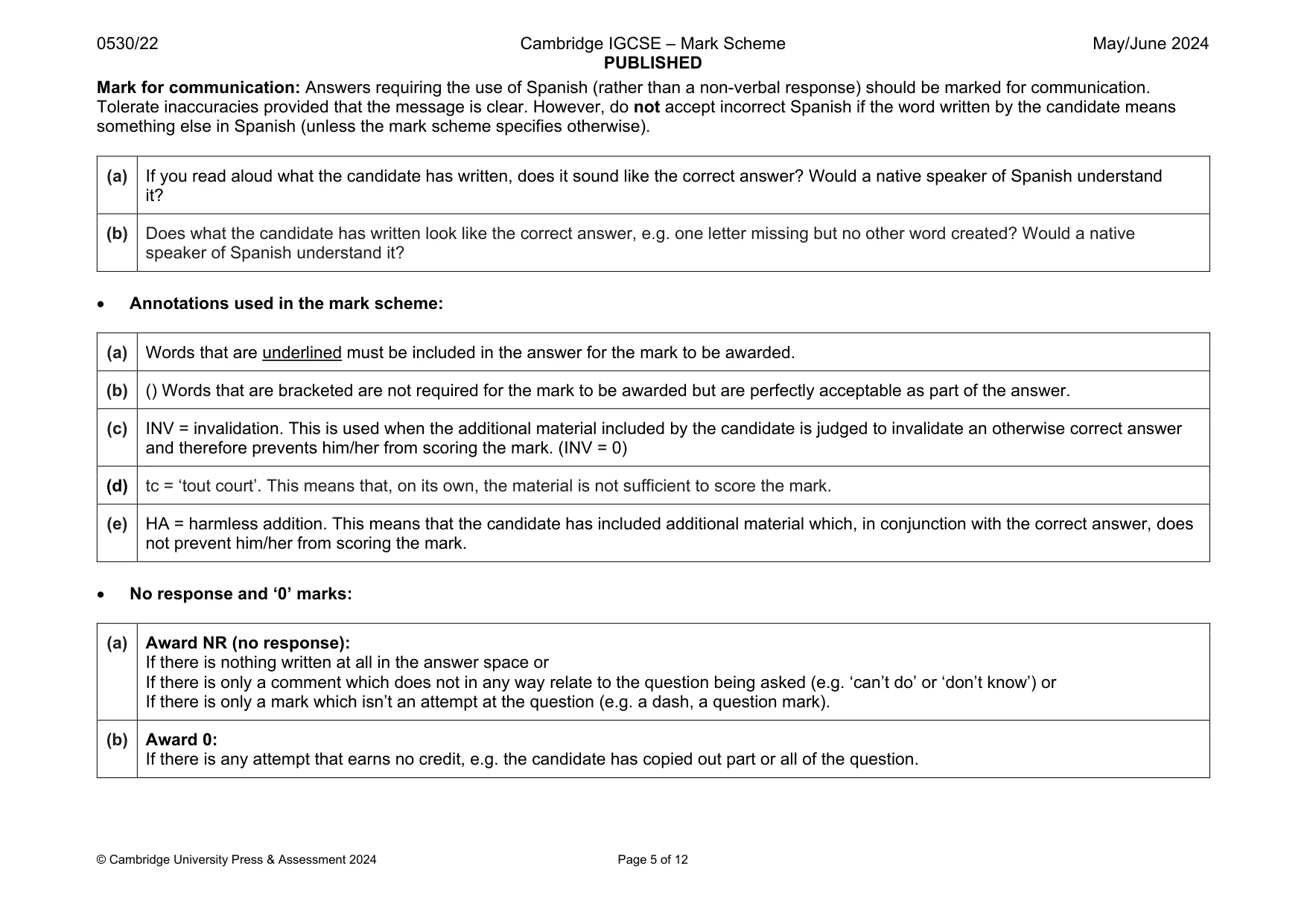 Mark scheme, page 5 of 12
