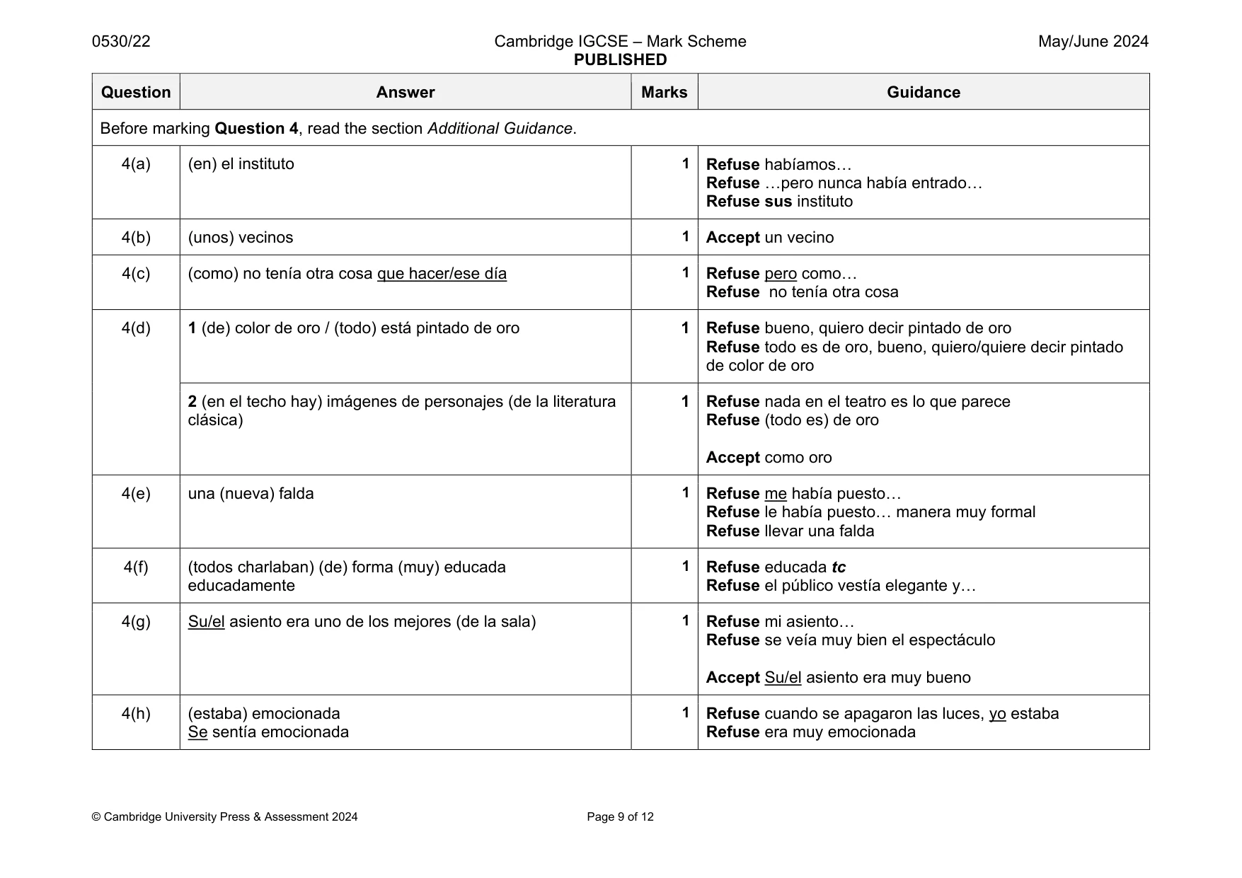 Mark scheme, page 9 of 12