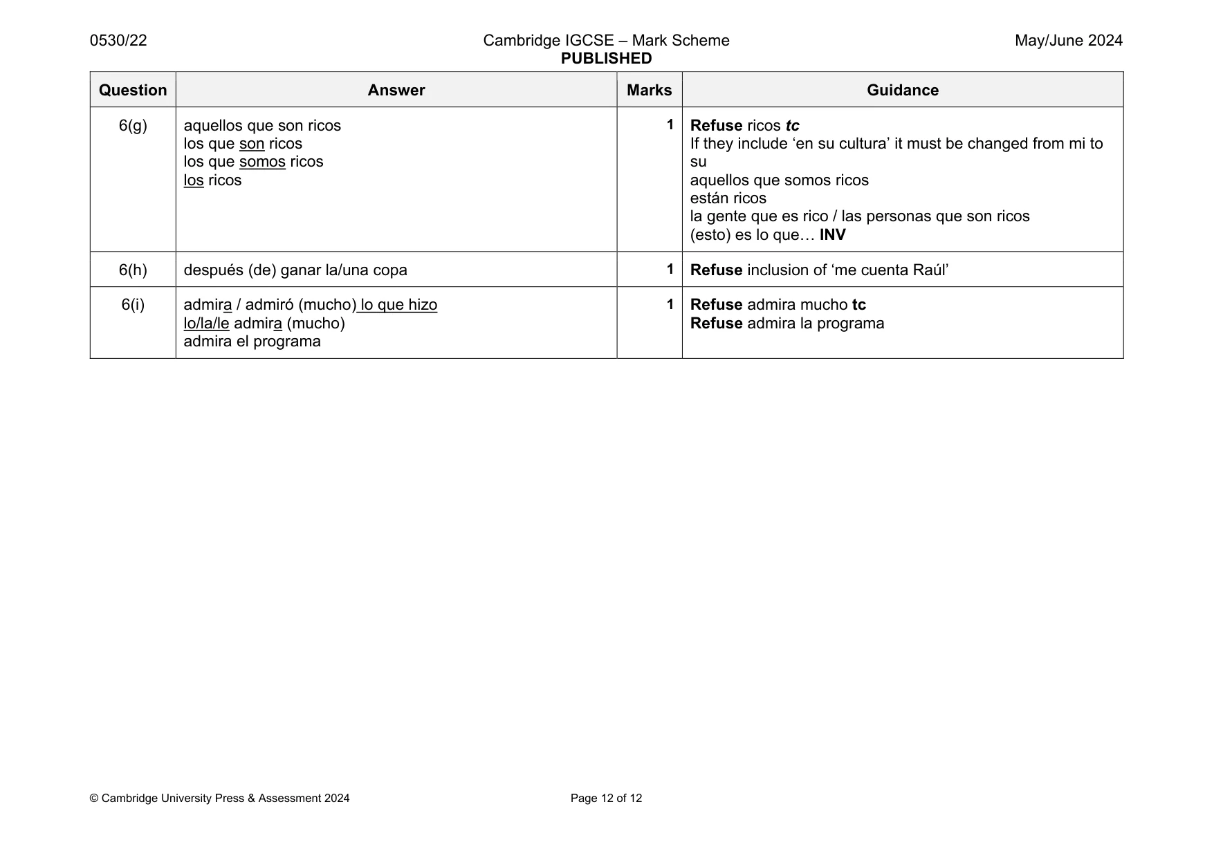 Mark scheme, page 12 of 12