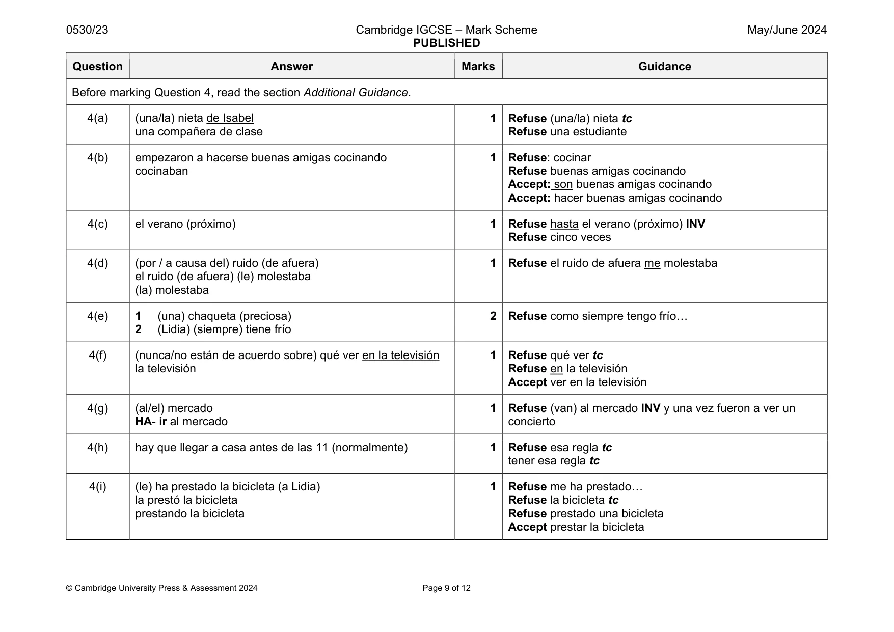 Mark scheme, page 9 of 12