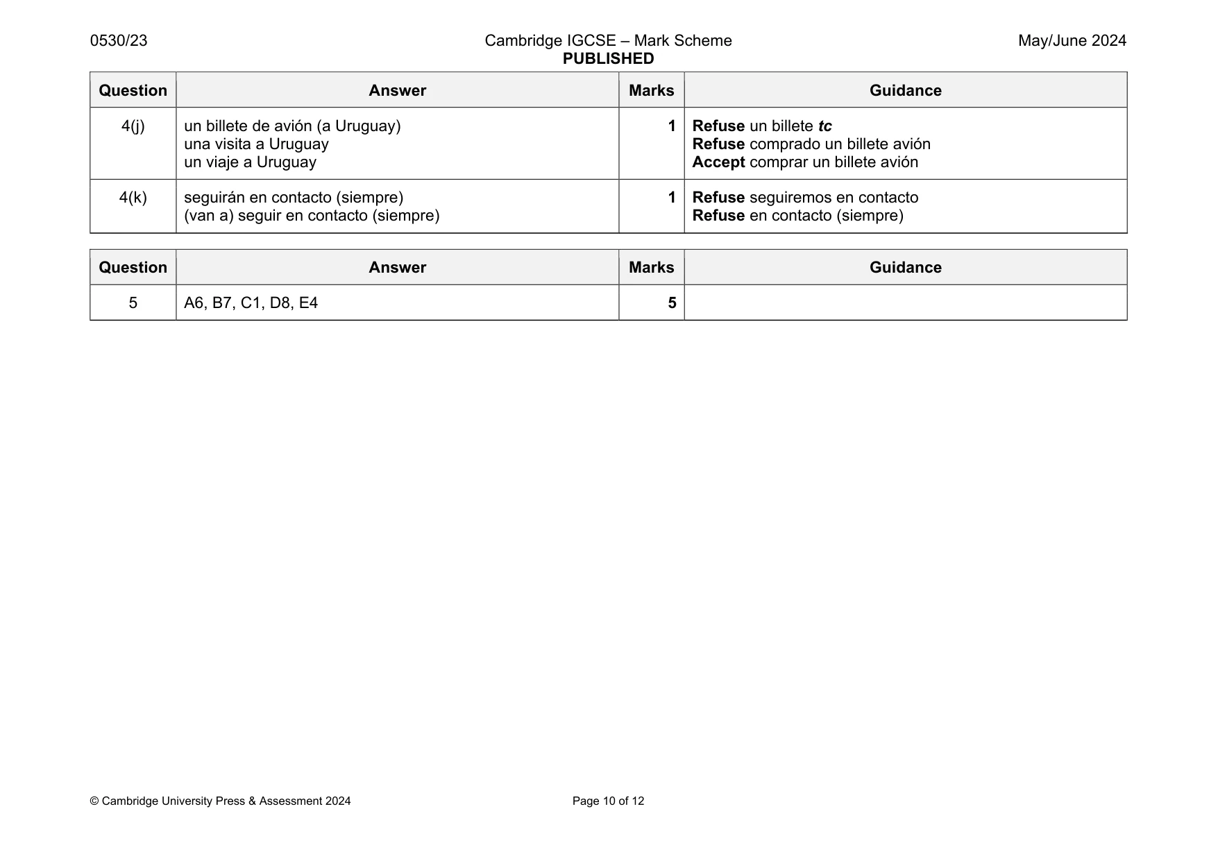 Mark scheme, page 10 of 12