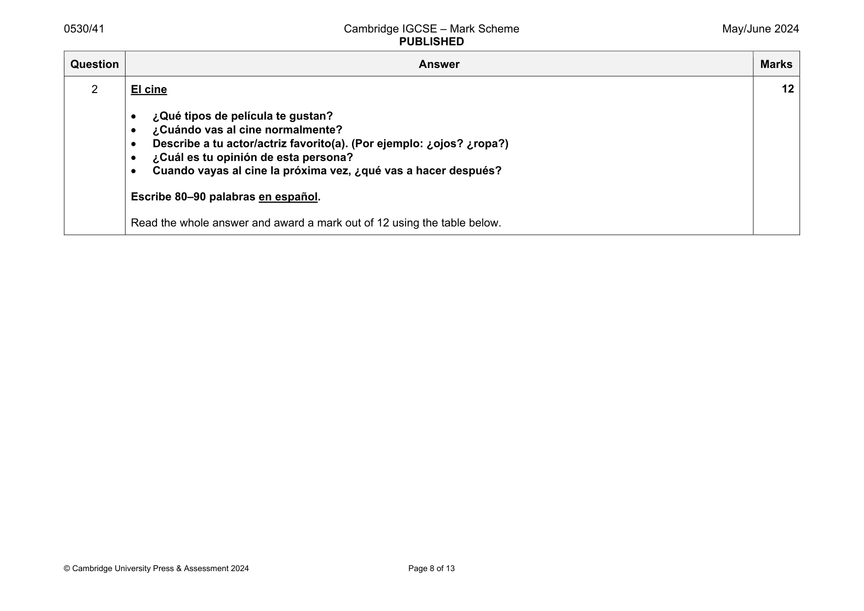 Mark scheme, page 8 of 13