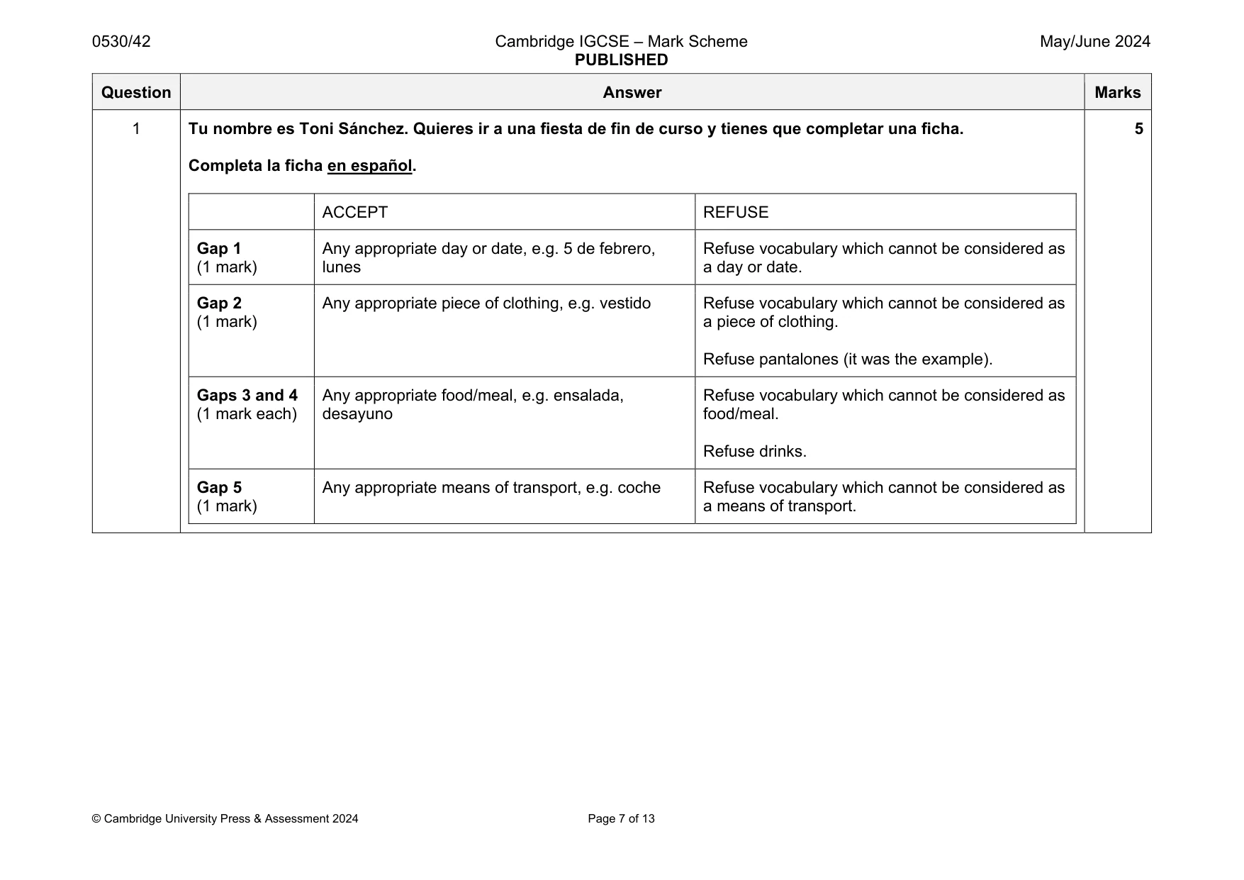 Mark scheme, page 7 of 13