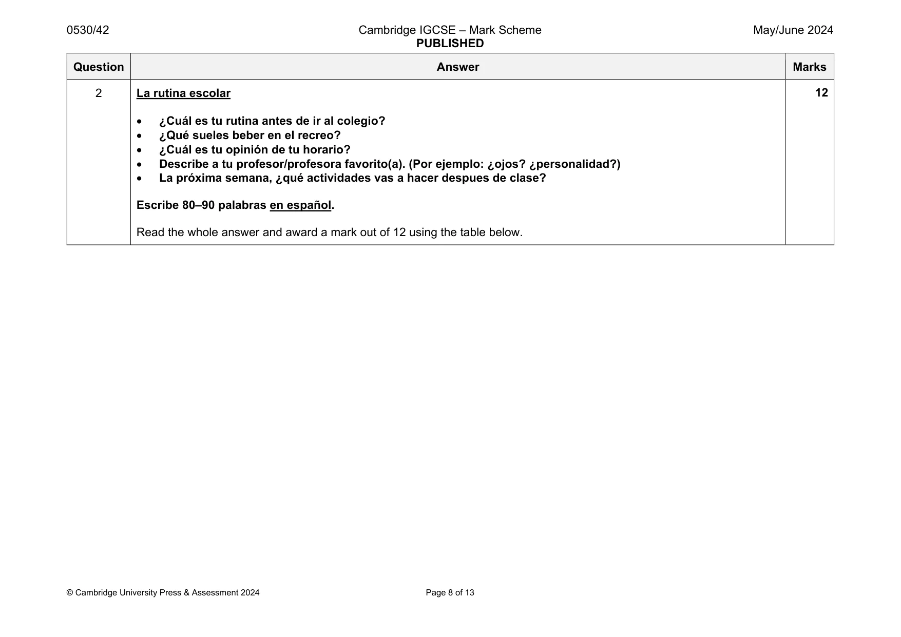 Mark scheme, page 8 of 13