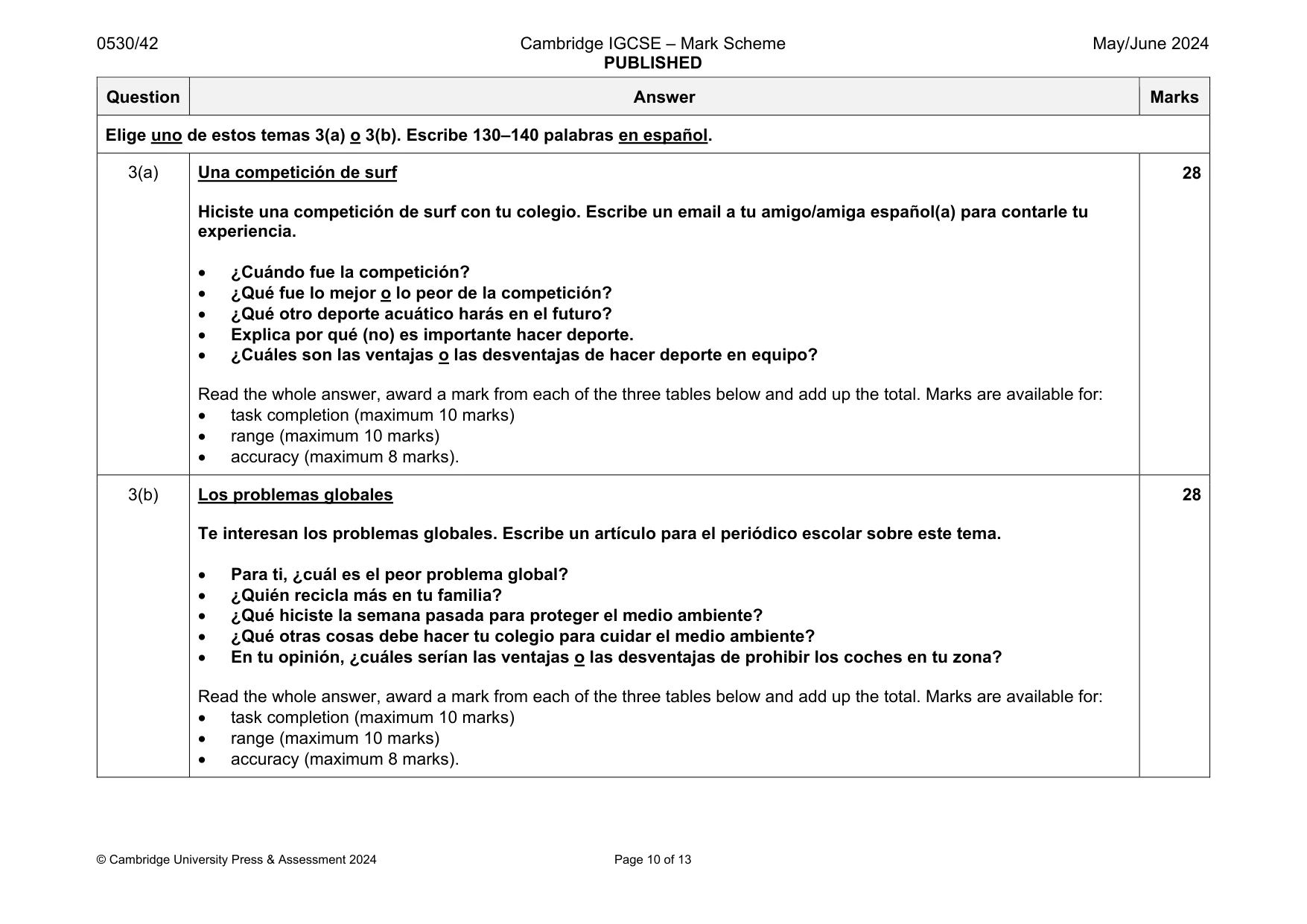 Mark scheme, page 10 of 13