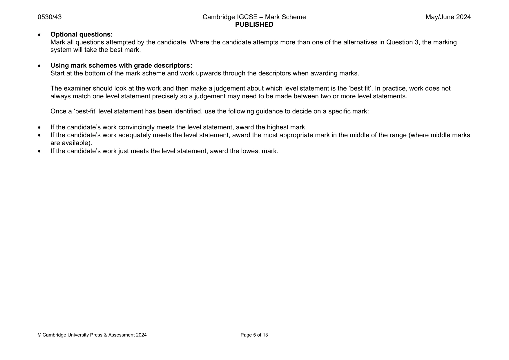 Mark scheme, page 5 of 13