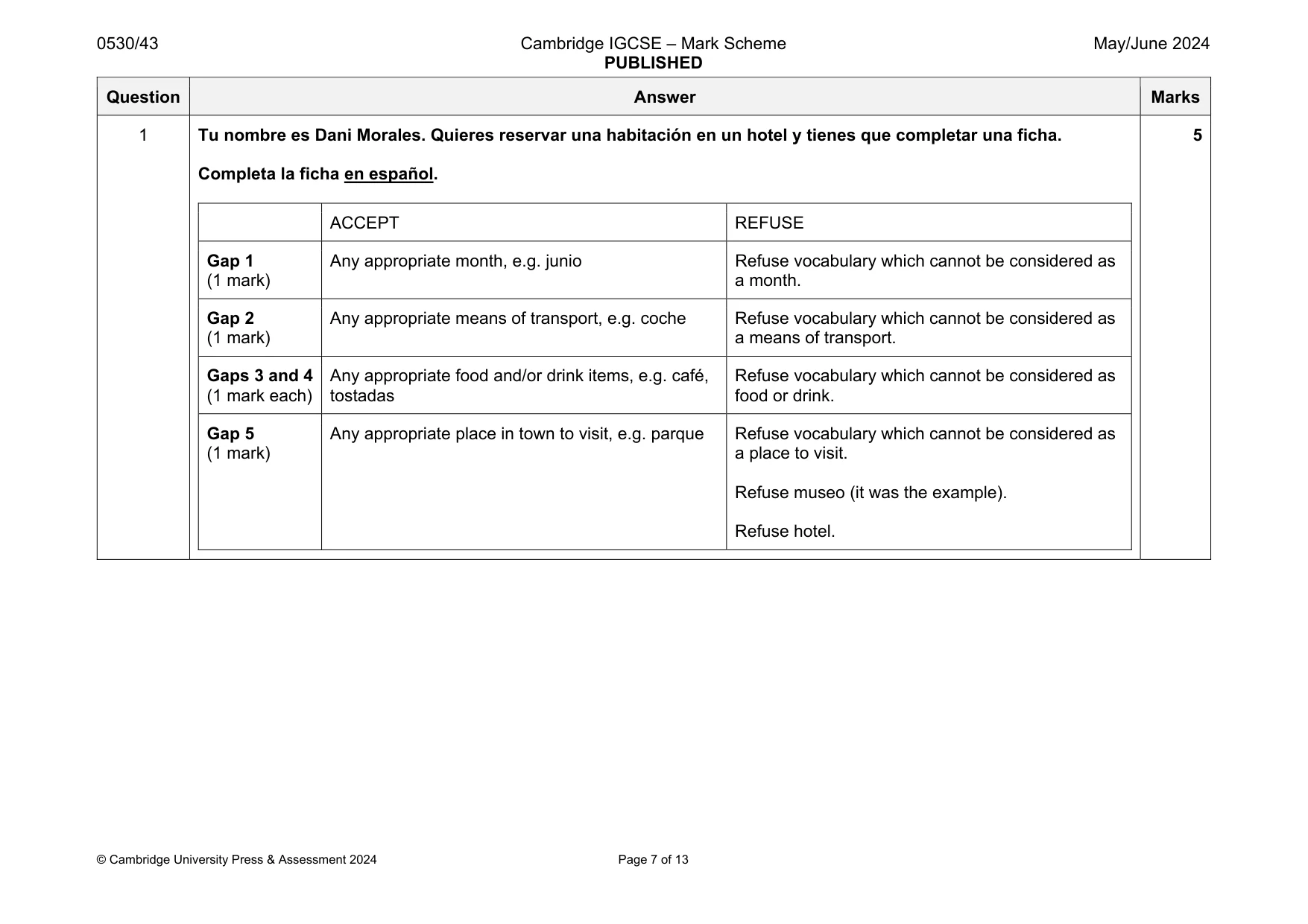 Mark scheme, page 7 of 13