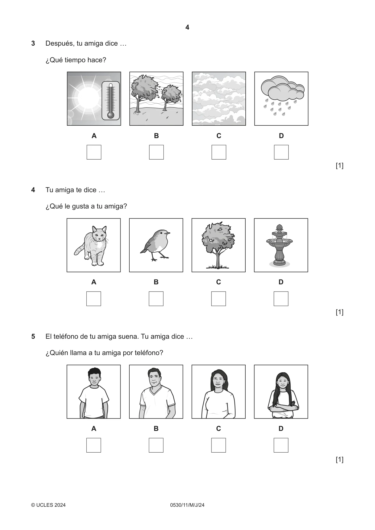 Cambridge IGCSE Spanish - Foreign Language 0530 2024 May/June Paper 1 · Variant 1 question paper, page 4 of 16