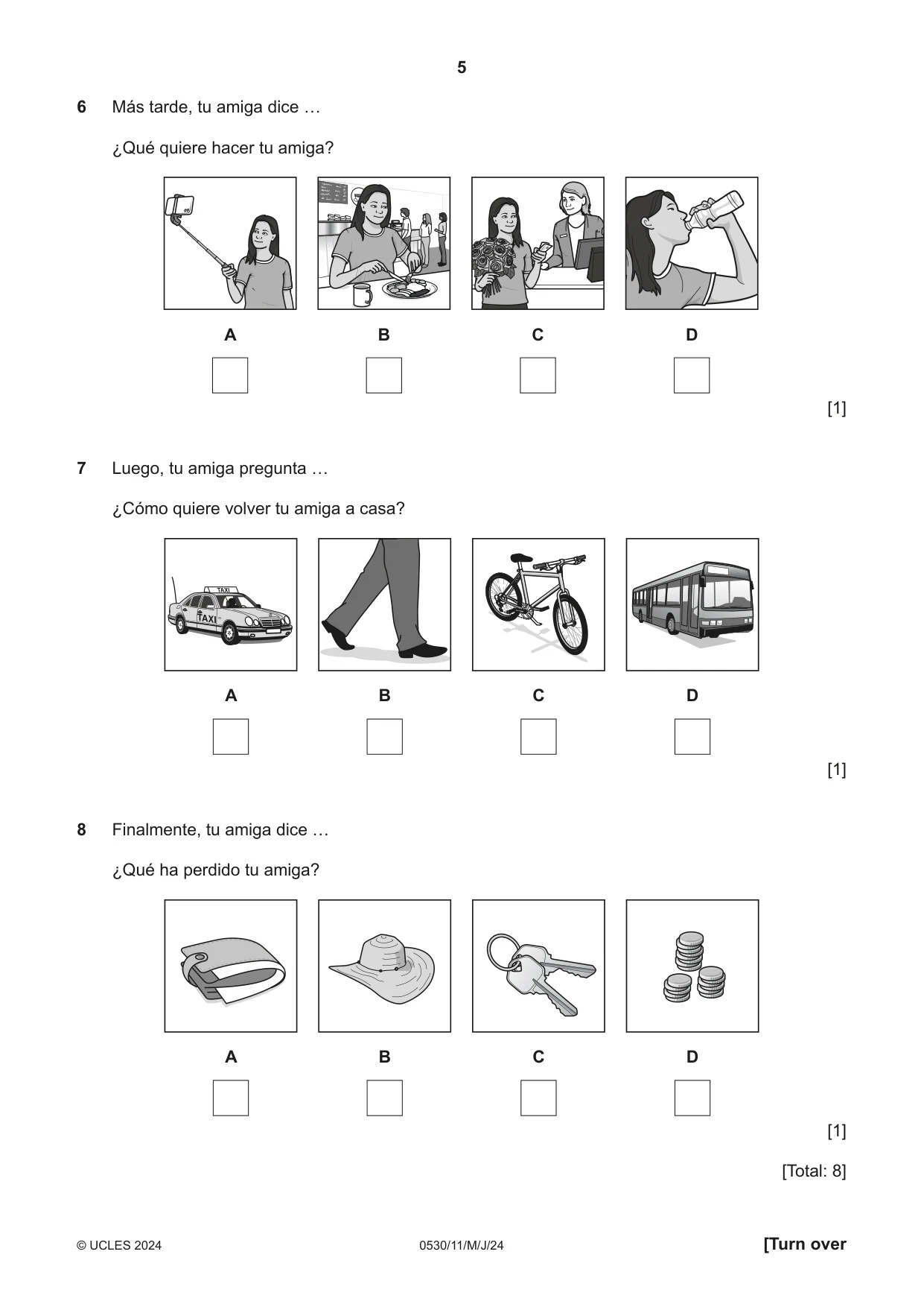 Cambridge IGCSE Spanish - Foreign Language 0530 2024 May/June Paper 1 · Variant 1 question paper, page 5 of 16
