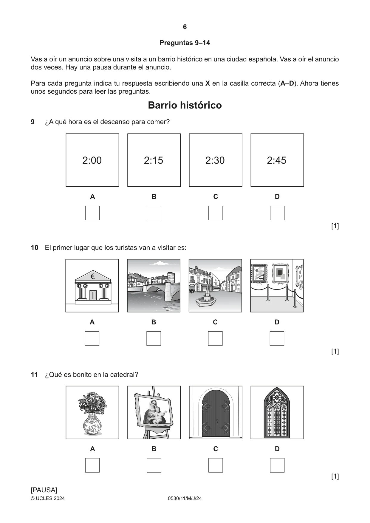 Cambridge IGCSE Spanish - Foreign Language 0530 2024 May/June Paper 1 · Variant 1 question paper, page 6 of 16