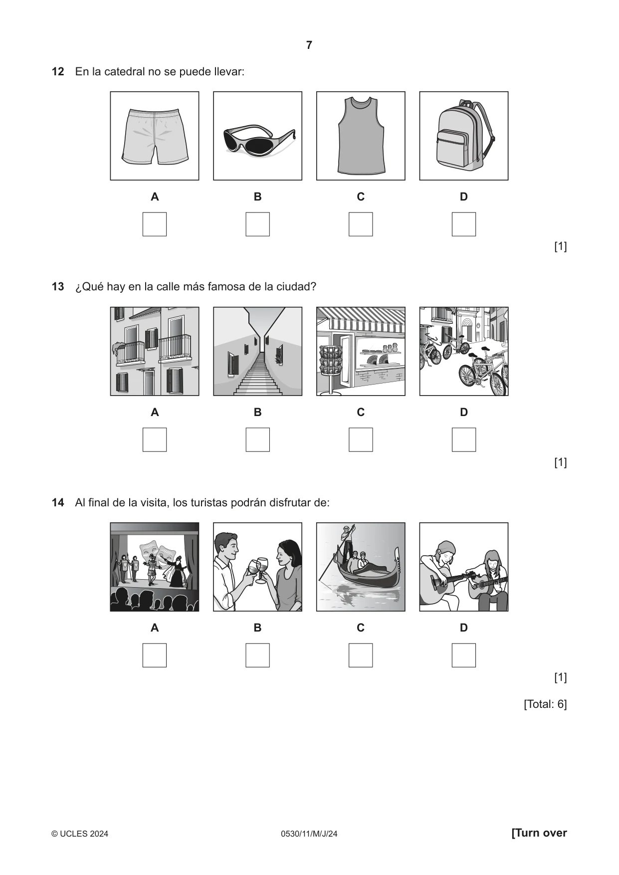 Cambridge IGCSE Spanish - Foreign Language 0530 2024 May/June Paper 1 · Variant 1 question paper, page 7 of 16