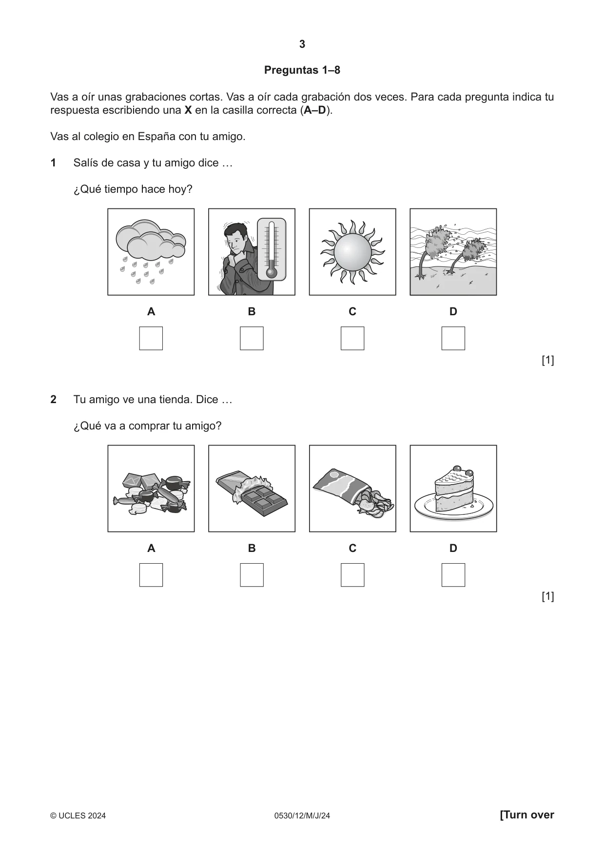 Cambridge IGCSE Spanish - Foreign Language 0530 2024 May/June Paper 1 · Variant 2 question paper, page 3 of 16