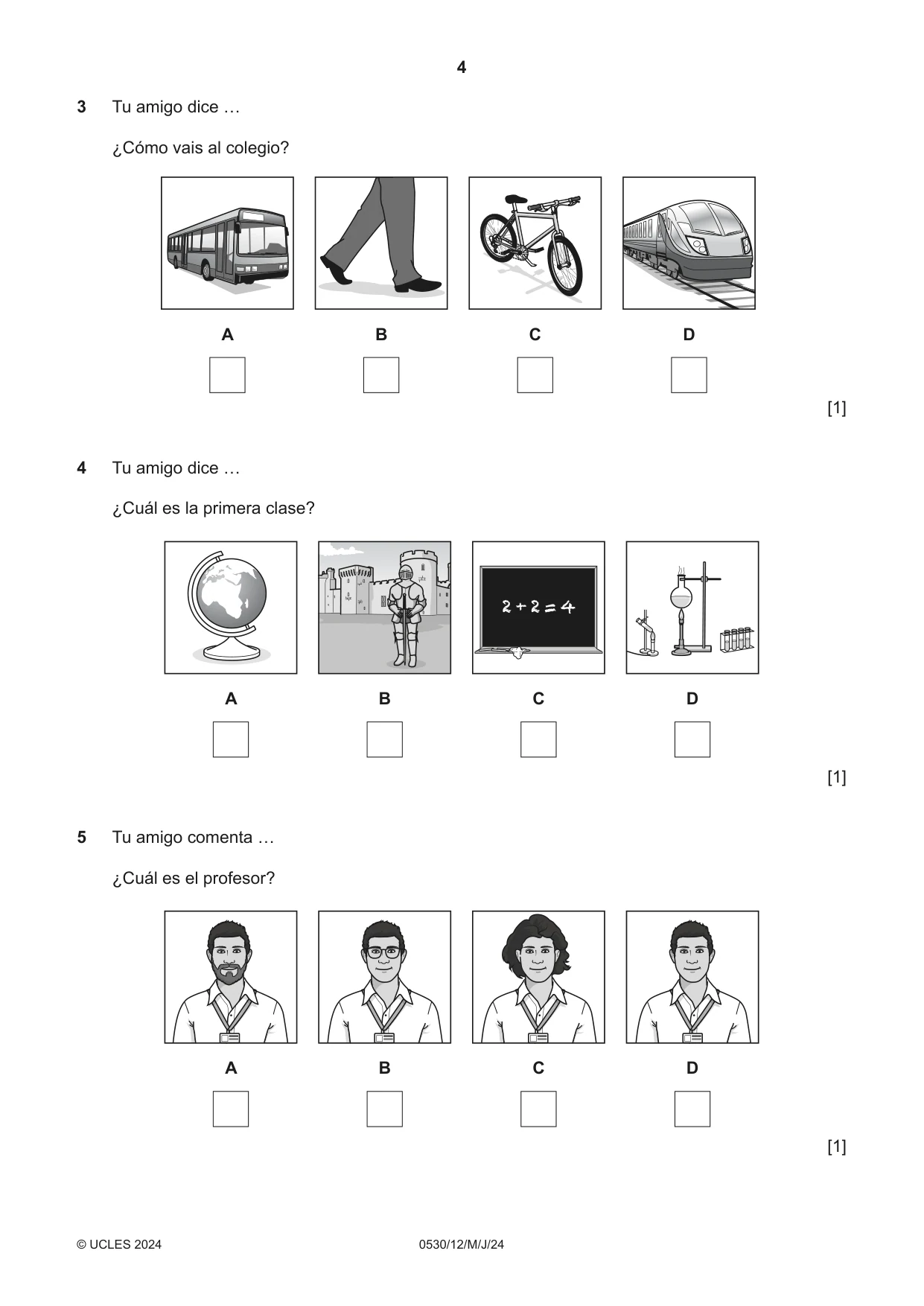 Cambridge IGCSE Spanish - Foreign Language 0530 2024 May/June Paper 1 · Variant 2 question paper, page 4 of 16